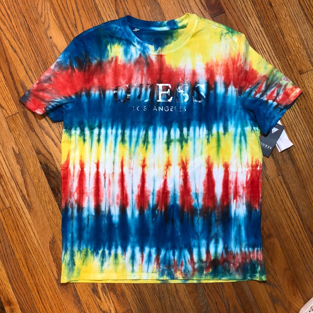 NEW* Guess tie dye tee small yellow blue red